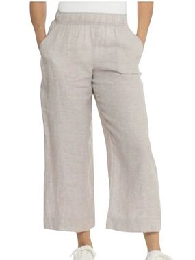 Tahari Essentials 100% Linen Wide-Leg Pants Oatmeal Size Medium